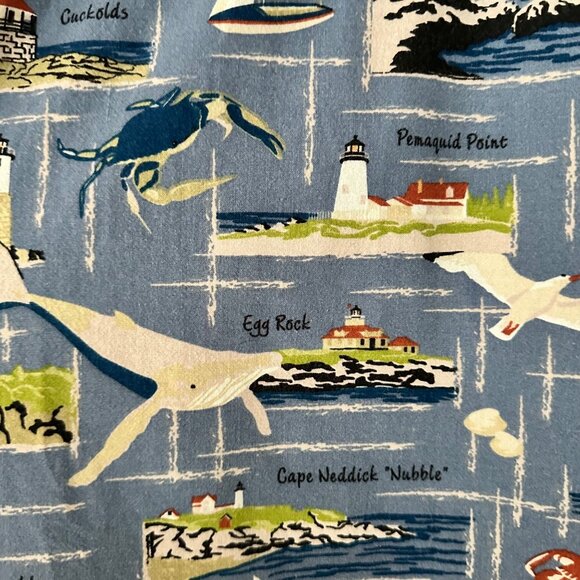 David Carey Originals Maine Button Up Shirt L Map Print Lighthouse Blue - Picture 9 of 9